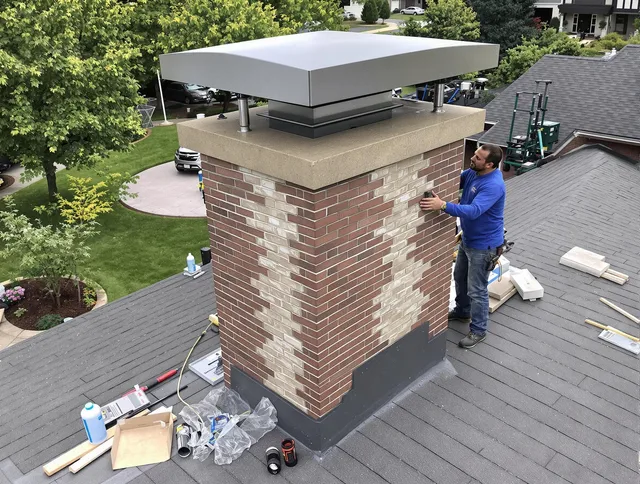 Westerville Chimney Sweep team working on a custom chimney remodel in Westerville, OH