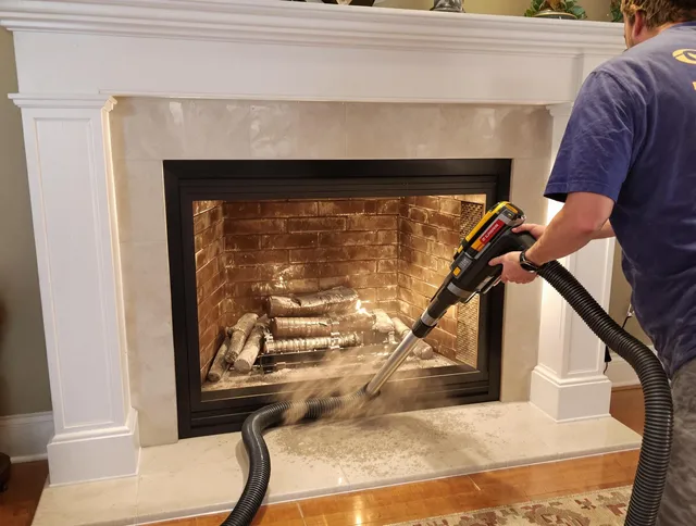 Fireplace cleaning performed by Westerville Chimney Sweep in Westerville, OH