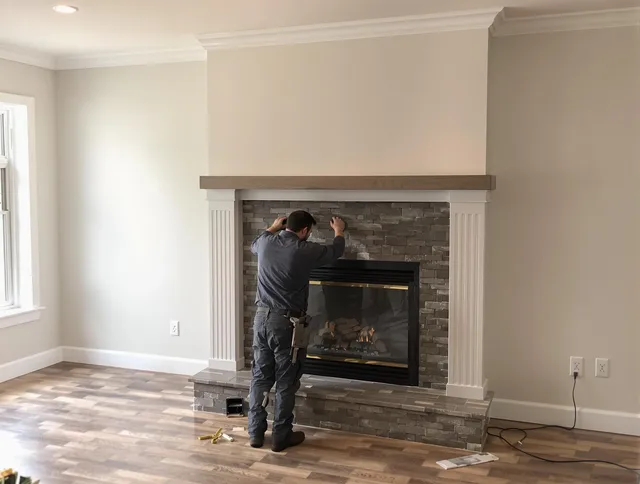 Westerville Chimney Sweep finishing a custom fireplace install in Westerville, OH